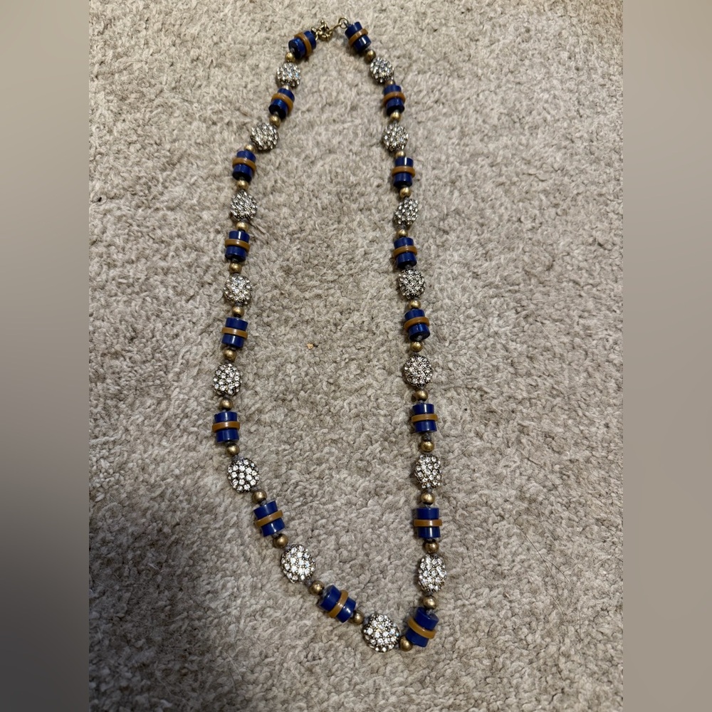 Blue, brown and silver Beaded Necklace